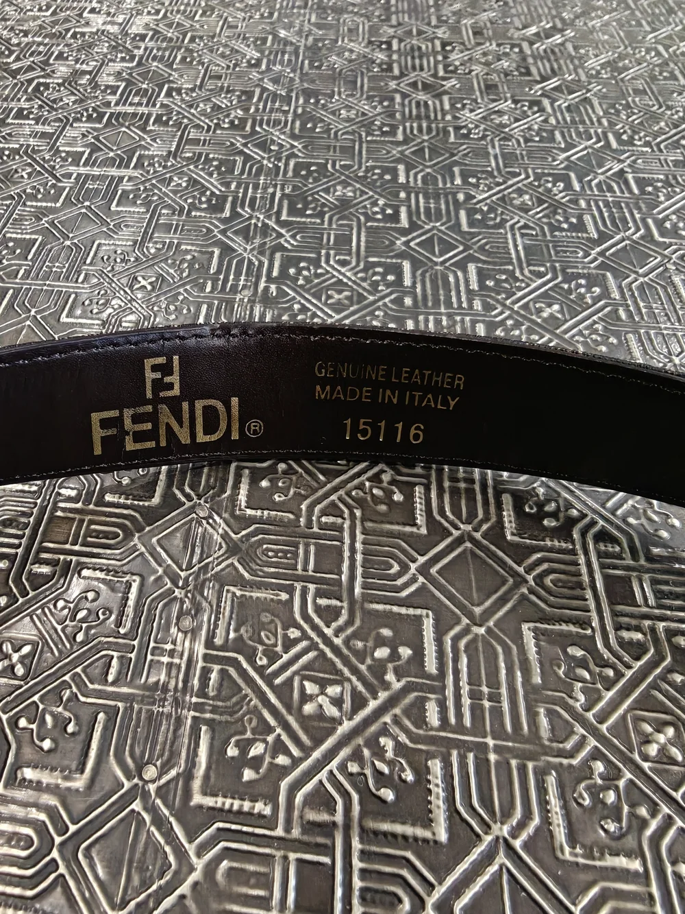 🐢 Fendi Silver and Black Logo Plate Belt Buckle Vintage